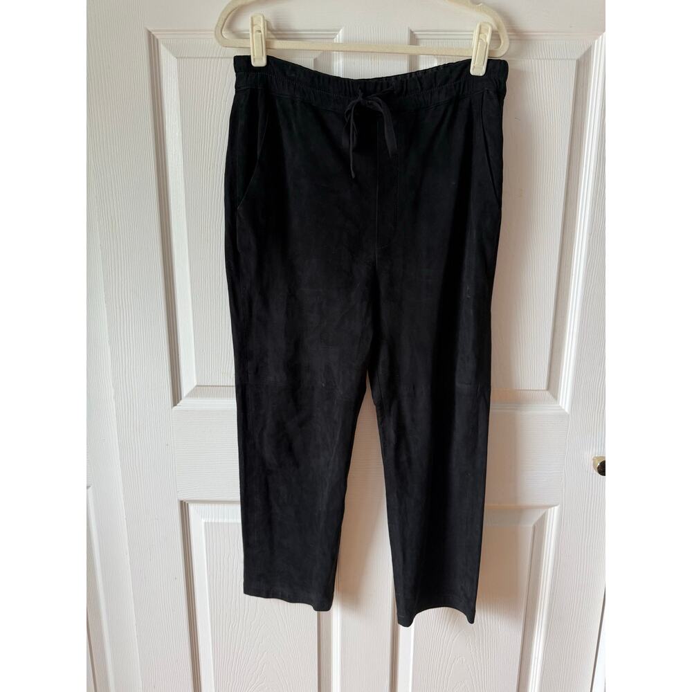 Vince Women's Black Goat Leather Drawstring Crop Pants Size M Luxury Designer